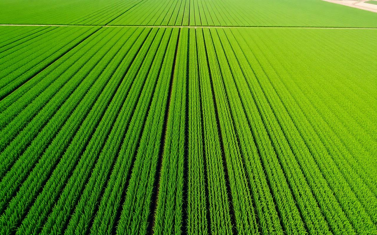 Vista aérea de surcos de alfalfa