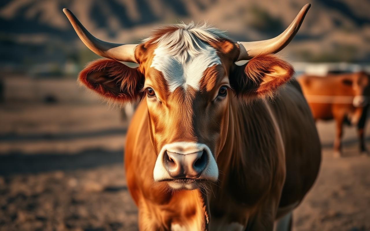 Retrato de toro Hereford en corral